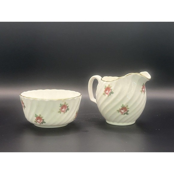 Adderley England Fine Bone China Roses Creamer And Sugar Gold Trim Pink Floral - Picture 1 of 3
